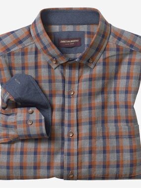 Johnston & Murphy Blue and Brown Plaid Button-Down Shirt